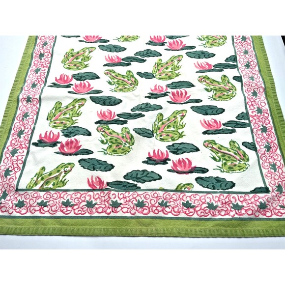 Pomegranate Cotton Napkins Set of 4 Pink & Green Frogs Lily Pads Whimsical - Picture 2 of 11